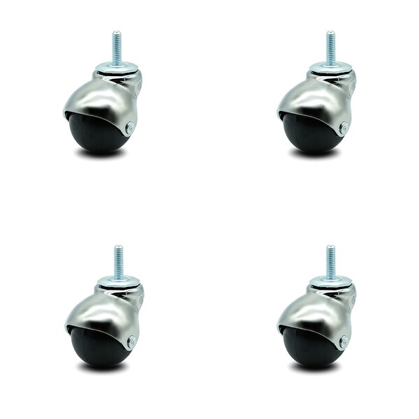 2 Inch Bright Chrome Hooded 5/16 Inch Threaded Stem Ball Caster SCC, 4PK